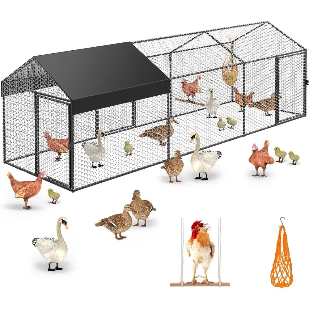 XMSJ Metal Chicken Coop Run With Cover For Outdoor Poultry