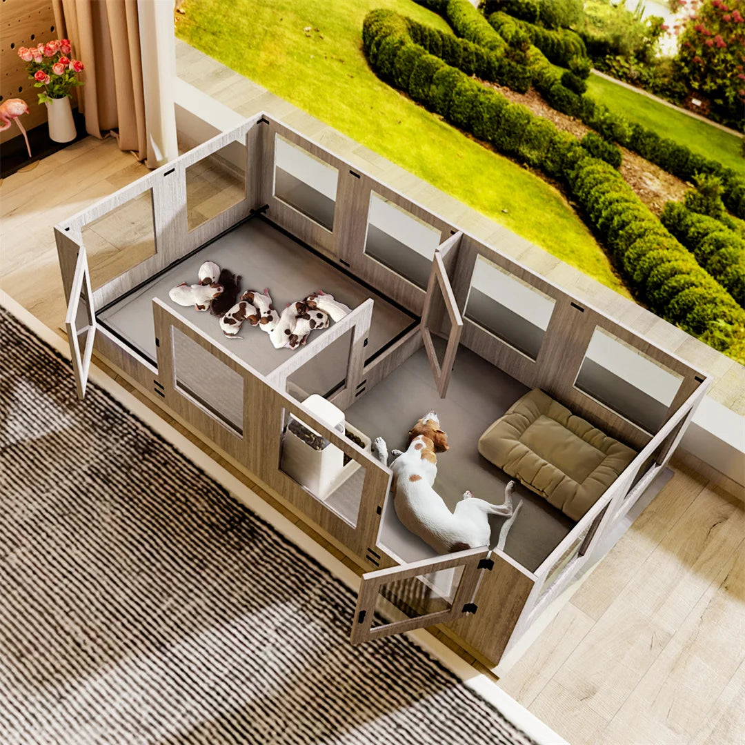 Tempered Glass Pet Whelping Box Waterproof Pad Dog Playpen