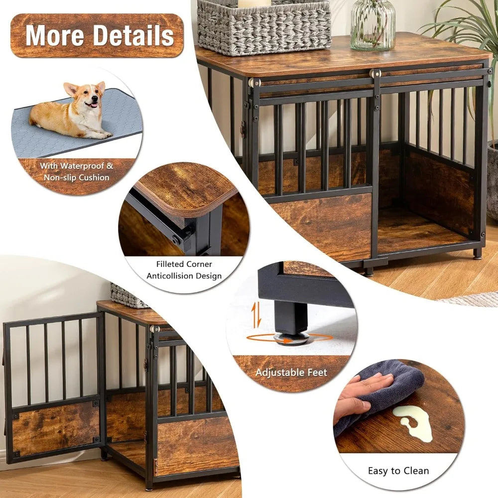 DAFIFY KOOPRO Wooden Dog Crate Furniture Kennel With Double Doors