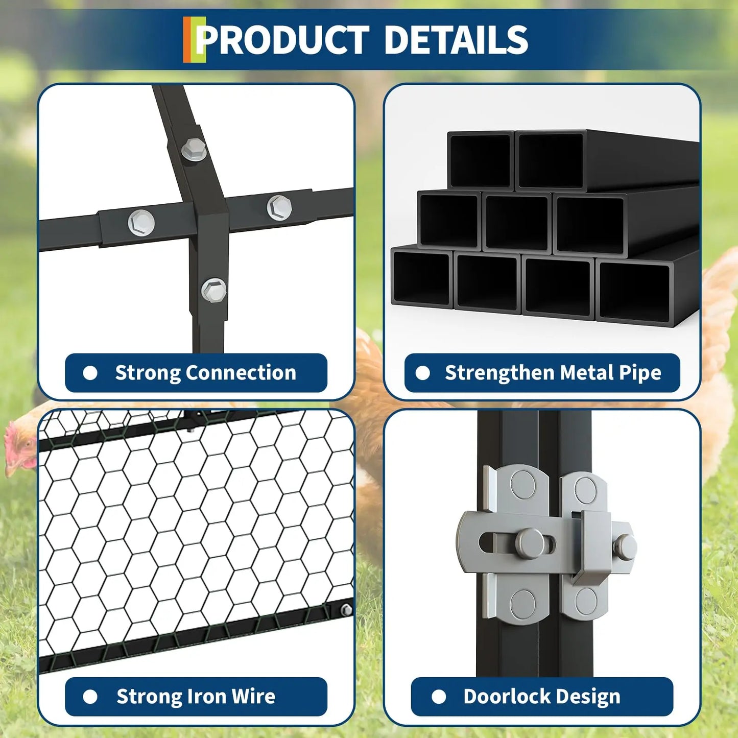 HiMISSH Heavy Duty Metal Chicken Coop Walk In Enclosure