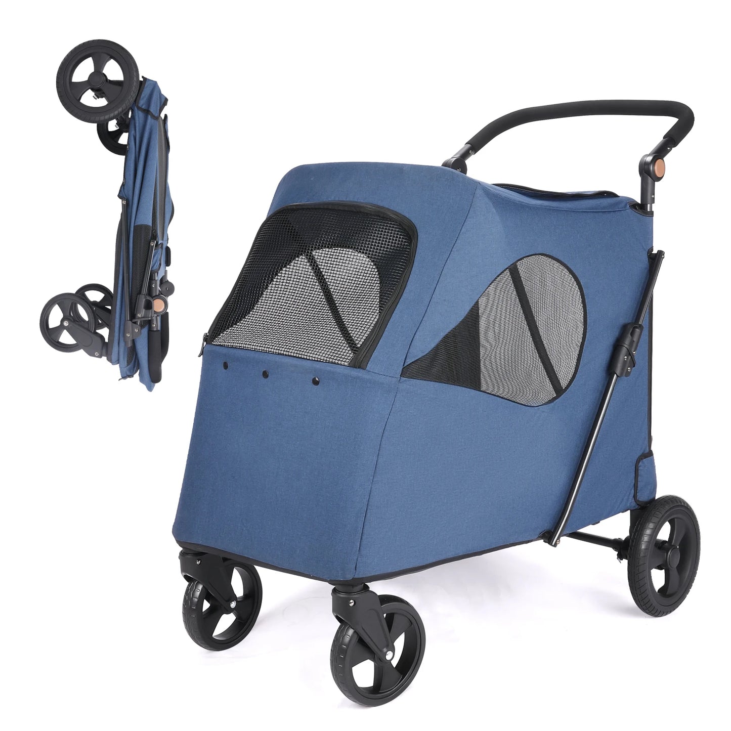 Foldable Pet Stroller For Multiple Dogs One Click Folding Cart
