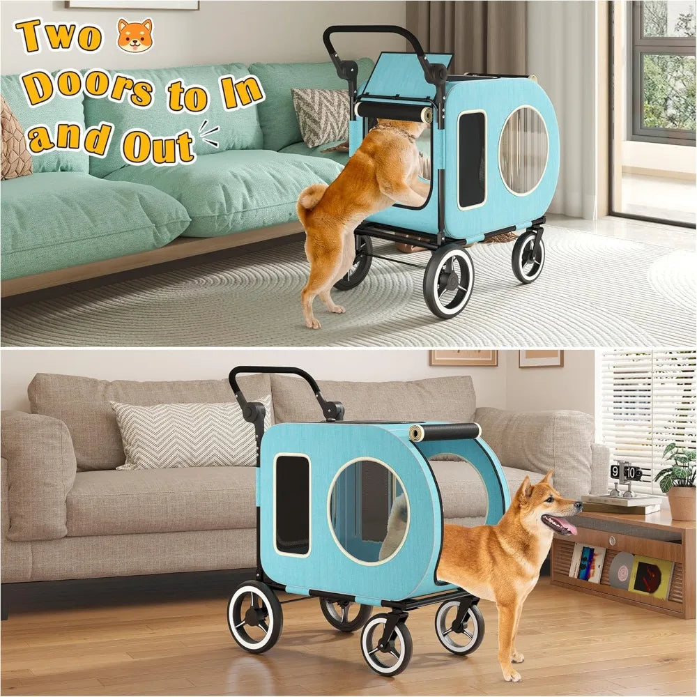 TIFICY Two Dog Stroller With Ventilated Cabin Foldable Design