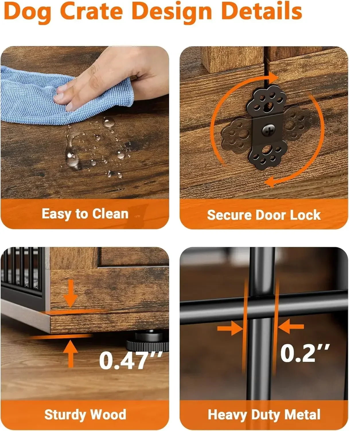 XMSJ Wooden Dog Crate Furniture With Cushion Double Doors Wheels