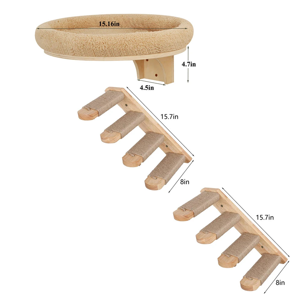 PETRAVELCN Cat Wall Mounted Solid Wood Climbing Ladder With Scratching Post
