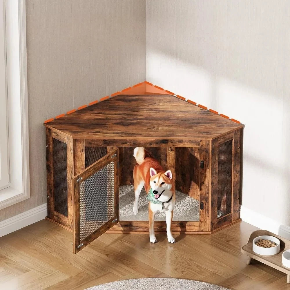 High Concerned Corner Dog Crate Furniture Wooden End Table Kennel
