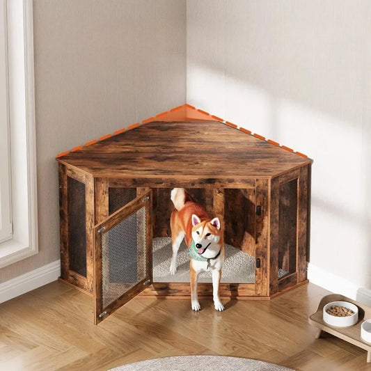 High Concerned Corner Dog Crate Furniture Wooden End Table Kennel