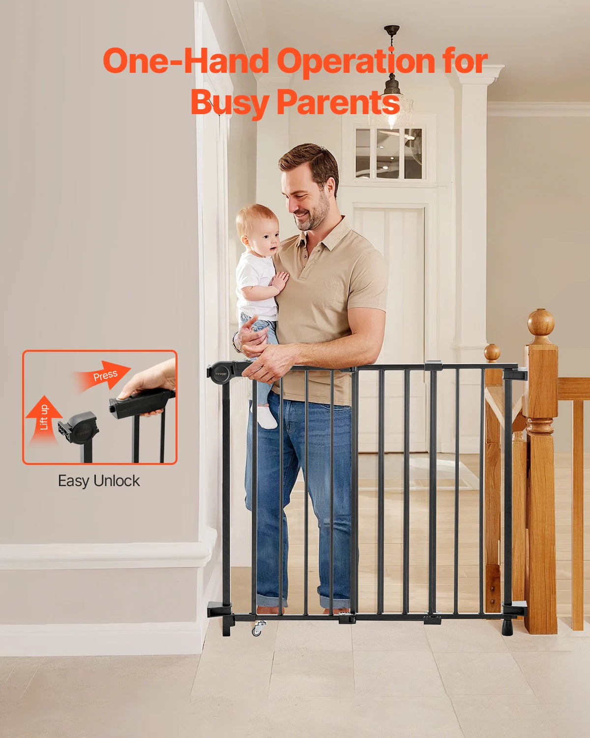 SucceBuy Adjustable Baby Gate Dog Gate With No Threshold Bar
