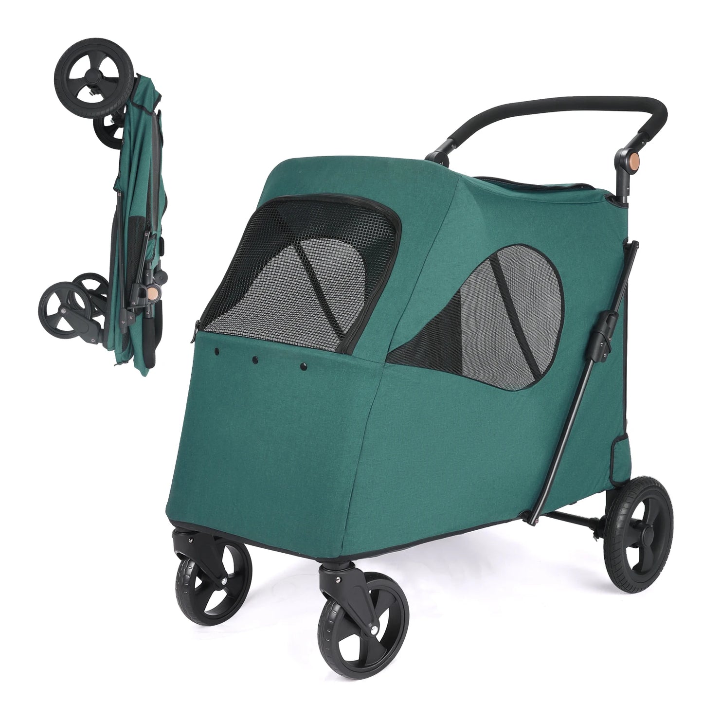 Foldable Pet Stroller For Multiple Dogs One Click Folding Cart