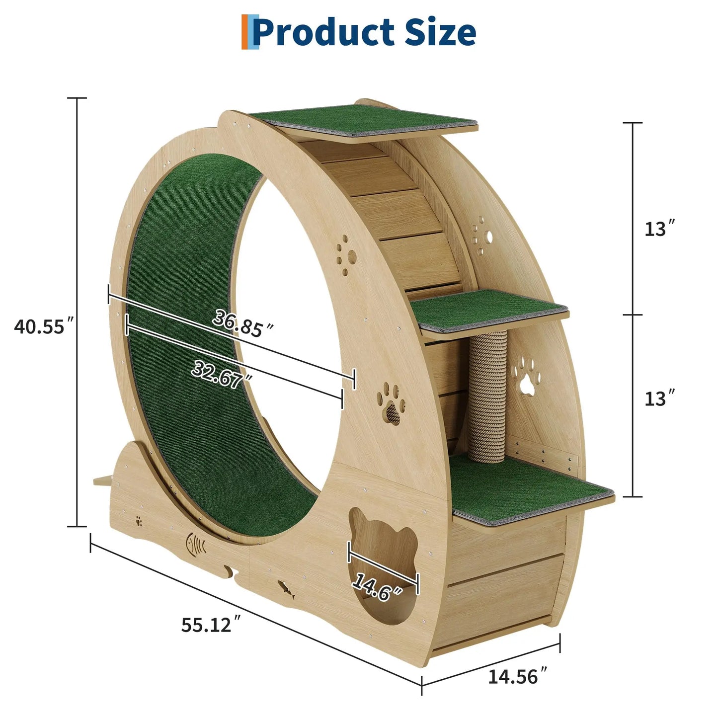 HiMISS 6 In 1 Cat Treadmill With Quiet Exercise Wheel