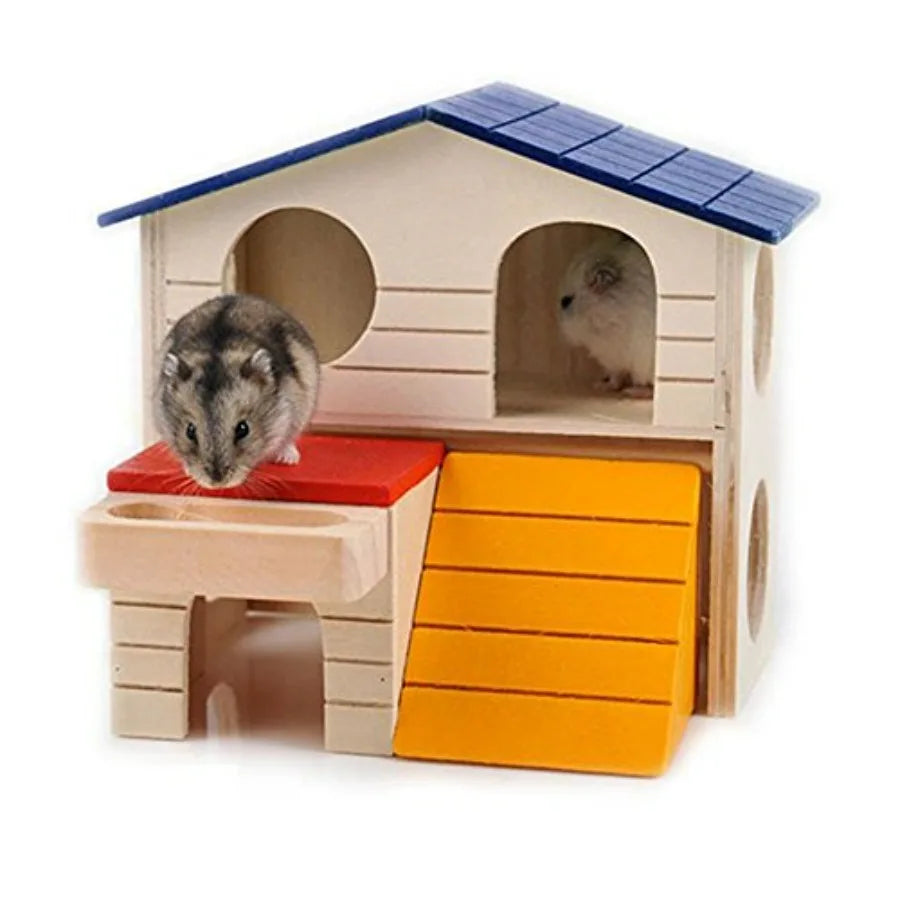 Hign-concerned Deluxe TwoLayer Wooden Hideout Hut For Small Pets
