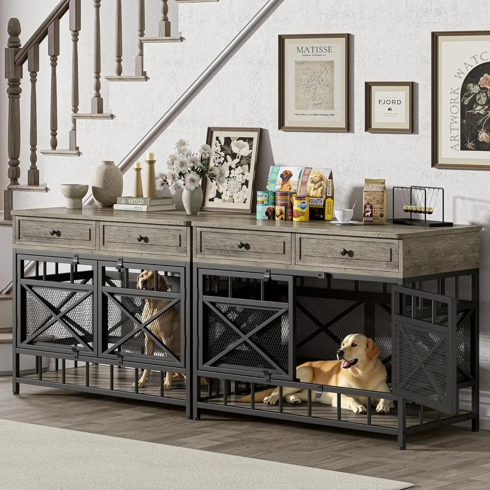 Wooden Dog Crate With Storage Drawers For Home Kennel