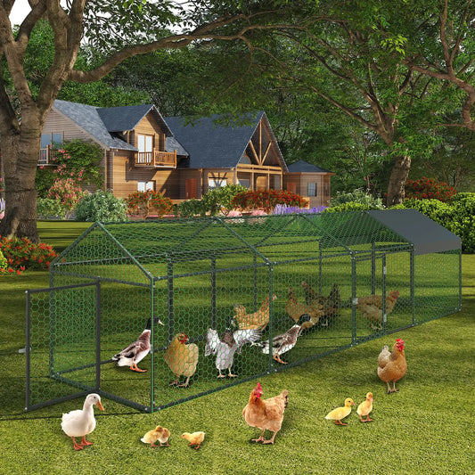 HiMISS Heavy Duty Metal Chicken Coop Walk In Cage With Doors
