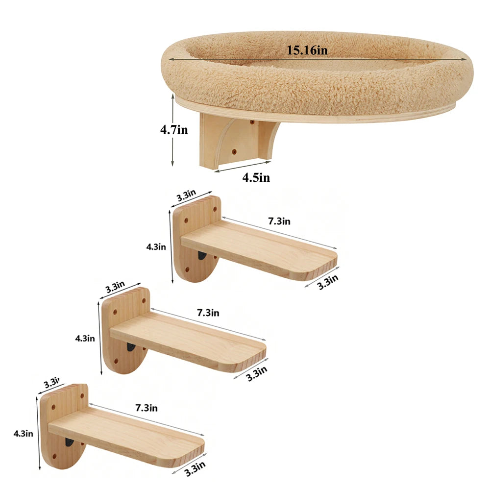 PETRAVELCN Cat Wall Mounted Solid Wood Climbing Ladder With Scratching Post