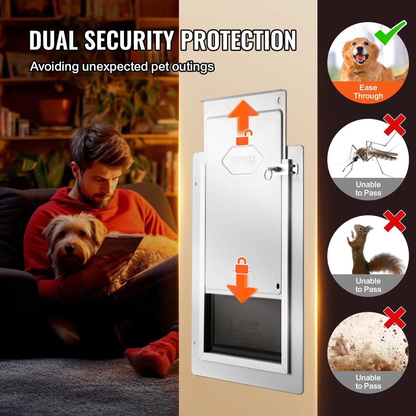Dog Door Weatherproof Metal Frame Pet Door With 3 Flaps