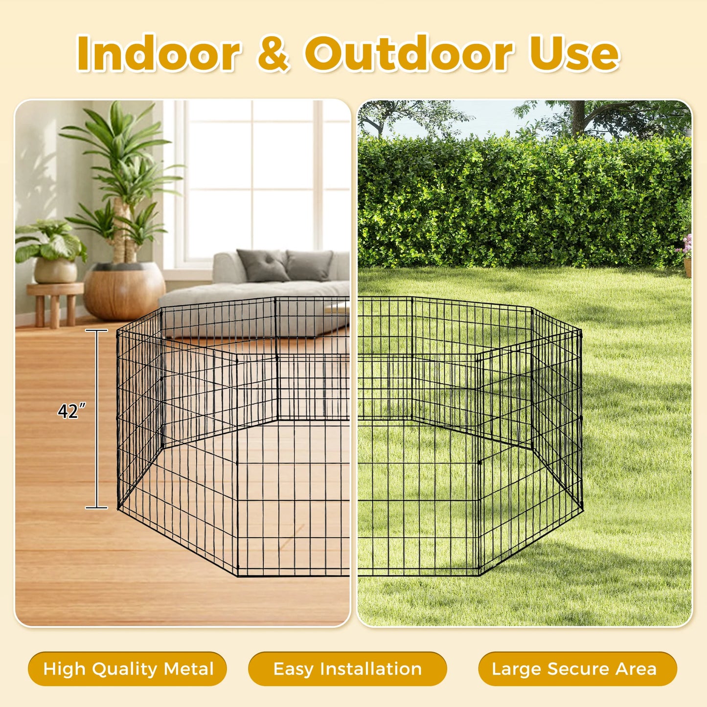 Foldable Metal Dog Playpen For Indoor Outdoor Pets Easy Assemble