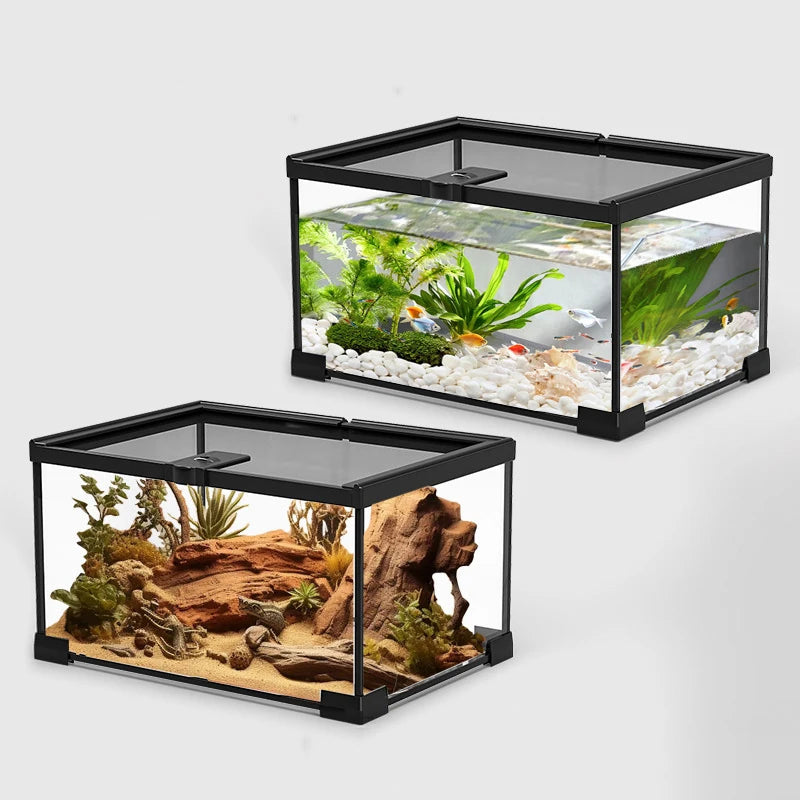 Miflame Glass Reptile Terrarium Habitat Tank for Lizards and Turtles