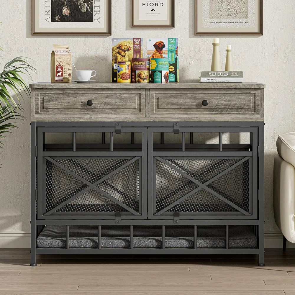 Wooden Dog Crate With Storage Drawers For Home Kennel