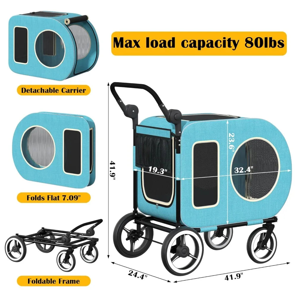 TIFICY Two Dog Stroller With Ventilated Cabin Foldable Design