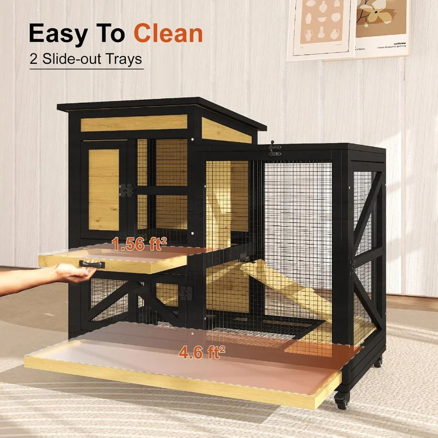 Guangdong Wooden Rabbit Cage Two Story Hutch On Wheels