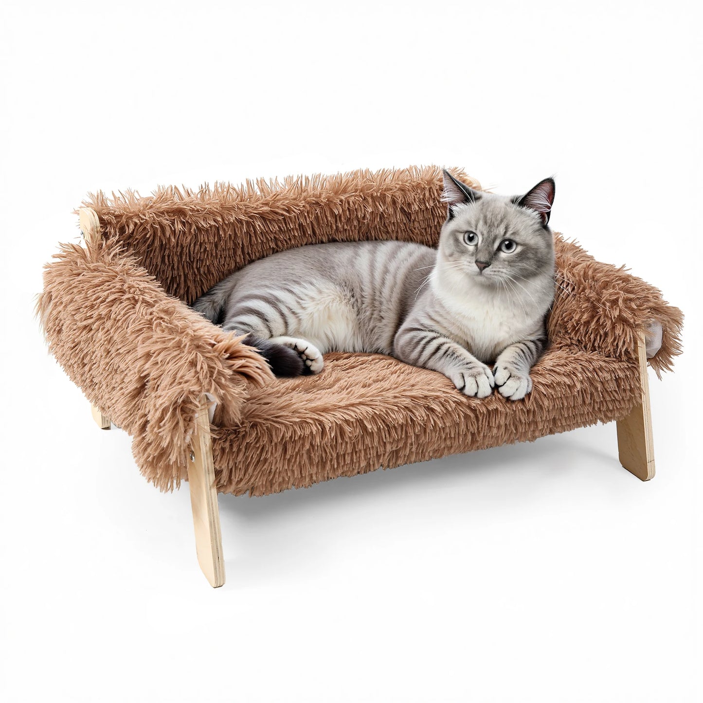 Hunan Cat Bed Raised Wooden Leg Plush Sofa for Cats