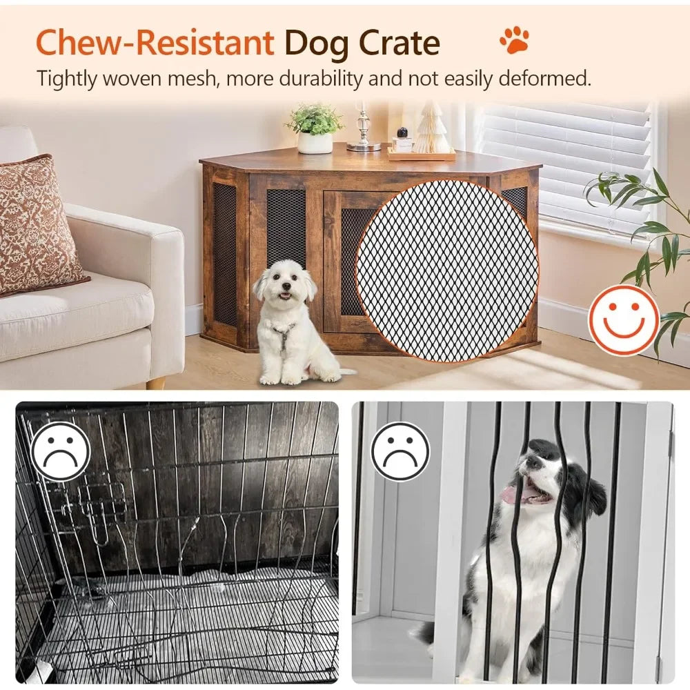 High Concerned Corner Dog Crate Furniture Wooden End Table Kennel