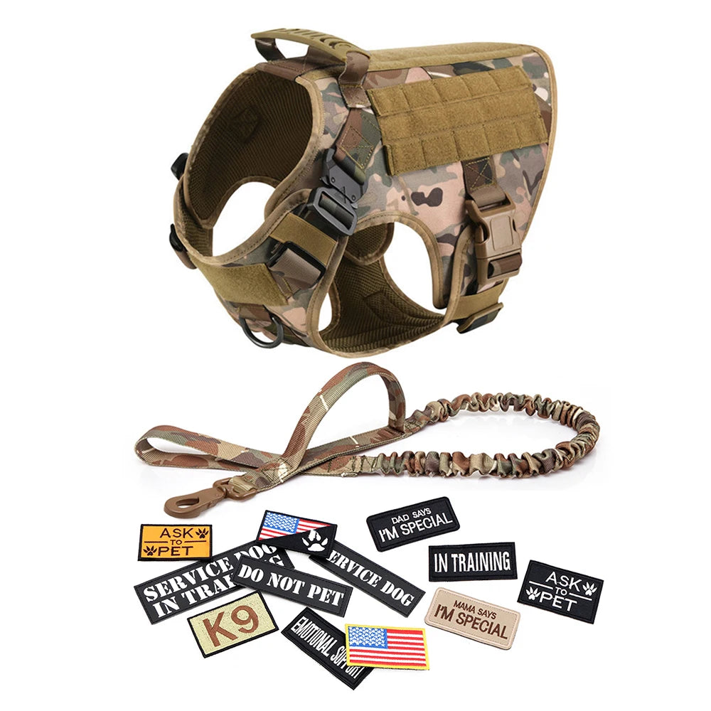 PETRAVELCN Military Dog Harness Vest With Leash And Patches
