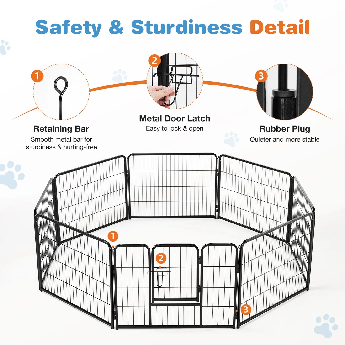 JHK 8 Panel Dog Playpen Indoor Outdoor Pet Fence with Doors