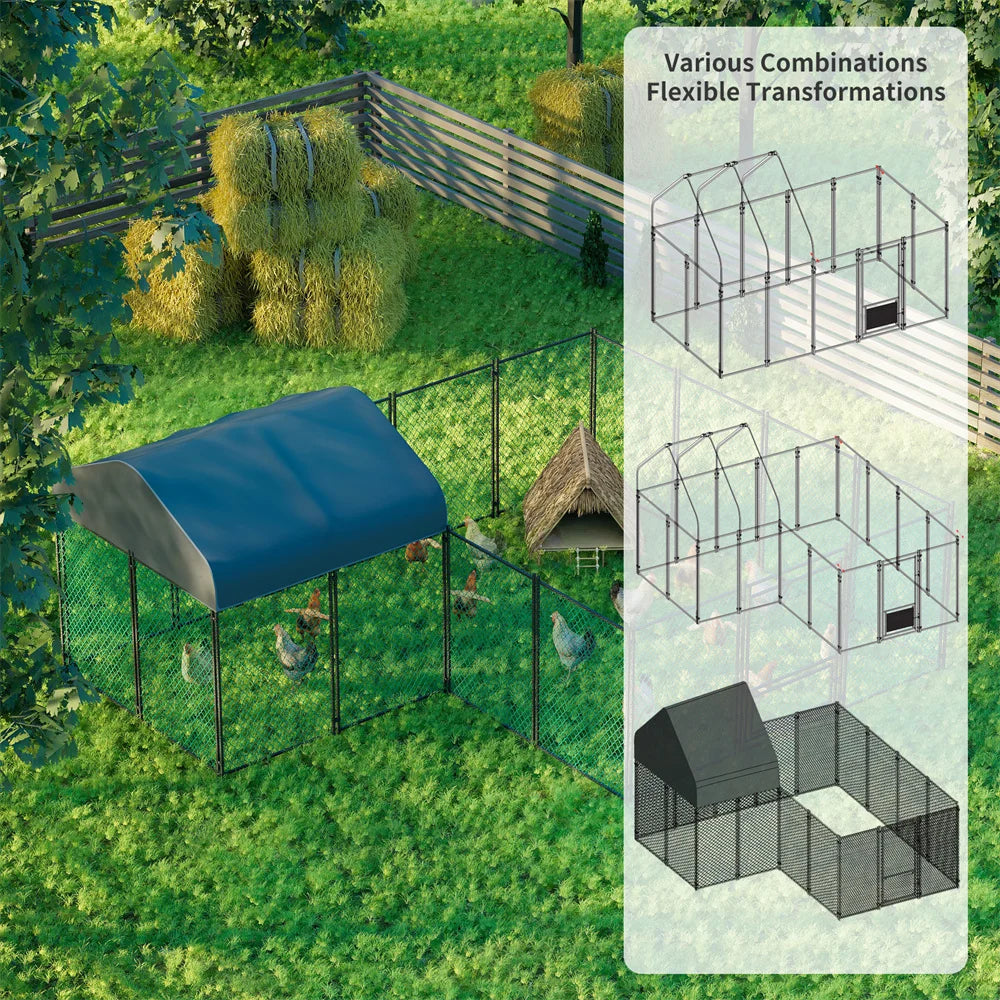 BORWART Walk In Chicken Run Coop With Waterproof UV Cover