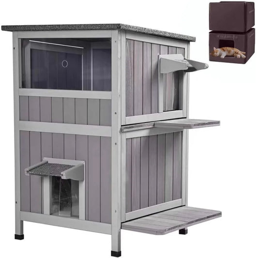 Gutinneen Insulated Outdoor Cat House Weatherproof Feral Shelter