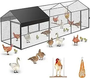 XMSJ Metal Chicken Coop Run With Cover For Outdoor Poultry