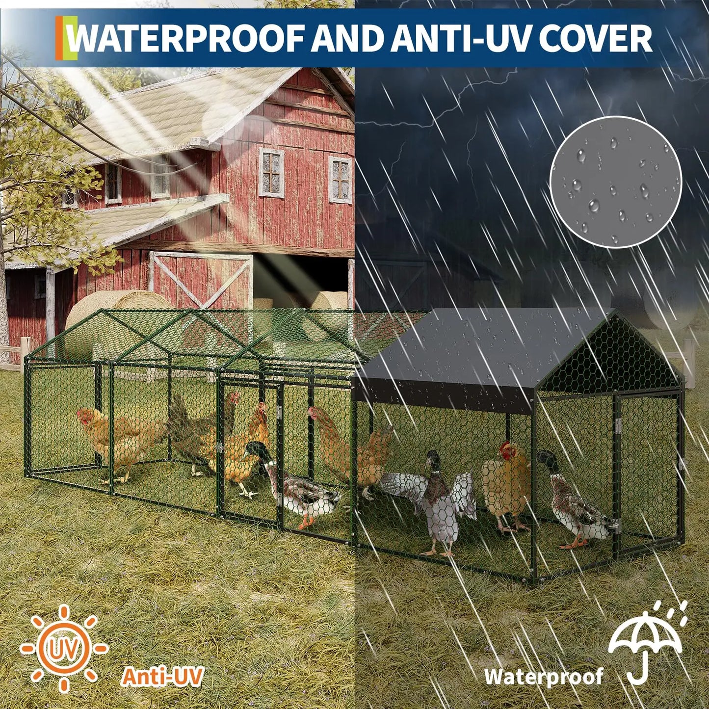 HiMIS Heavy Duty Metal Chicken Coop With Walk In Doors