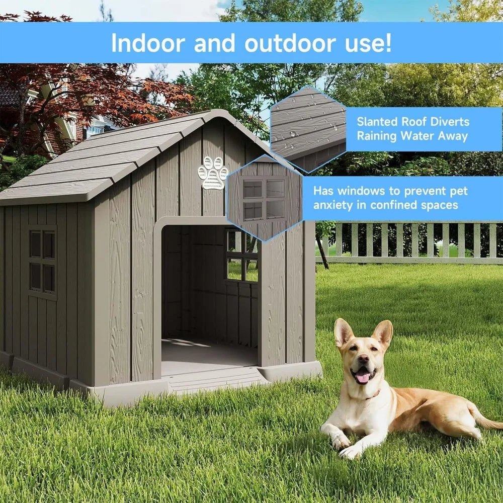 Outdoor Indoor Dog House Weatherproof Resin Shelter With Air Vents