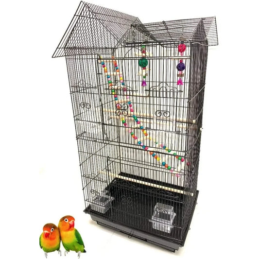 Guangdong Double Roof Top Hanging Bird Cage With Toys For Small Parrots