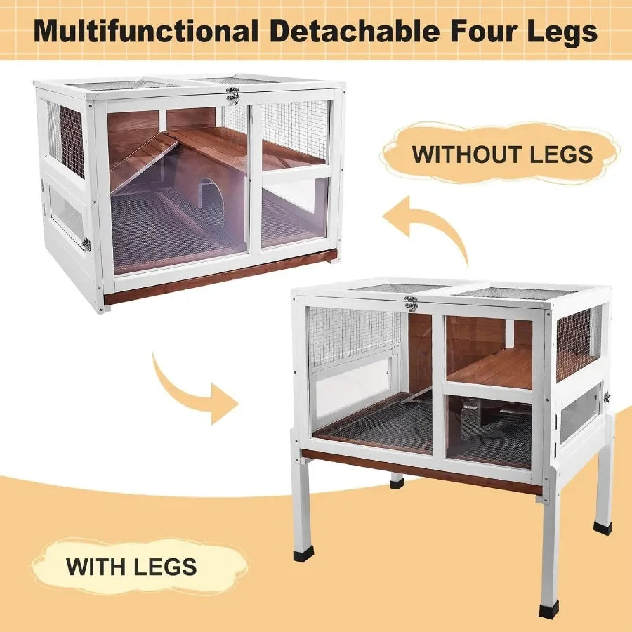 Indoor Wooden Two Story Guinea Pig Cage Stand Ramp Tray