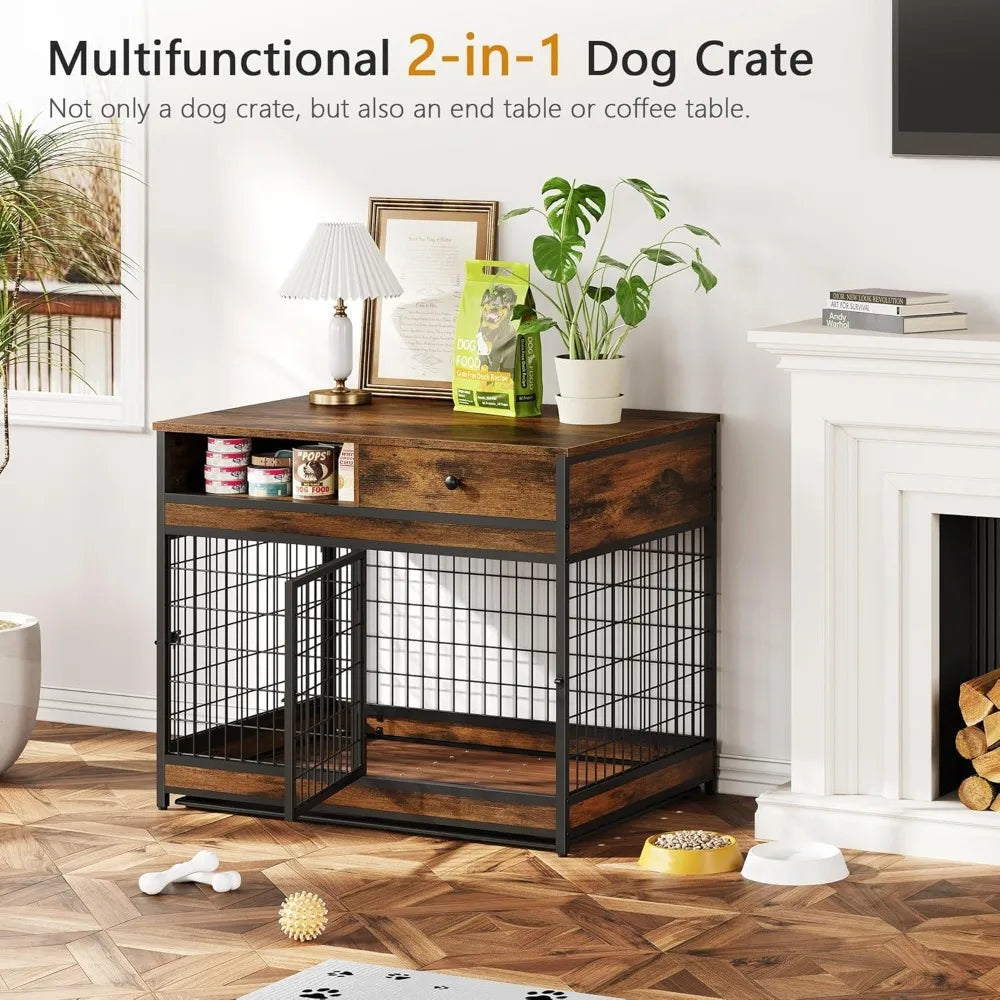 ZHUOTING Dog Crate End Table With Drawer For Indoor Use