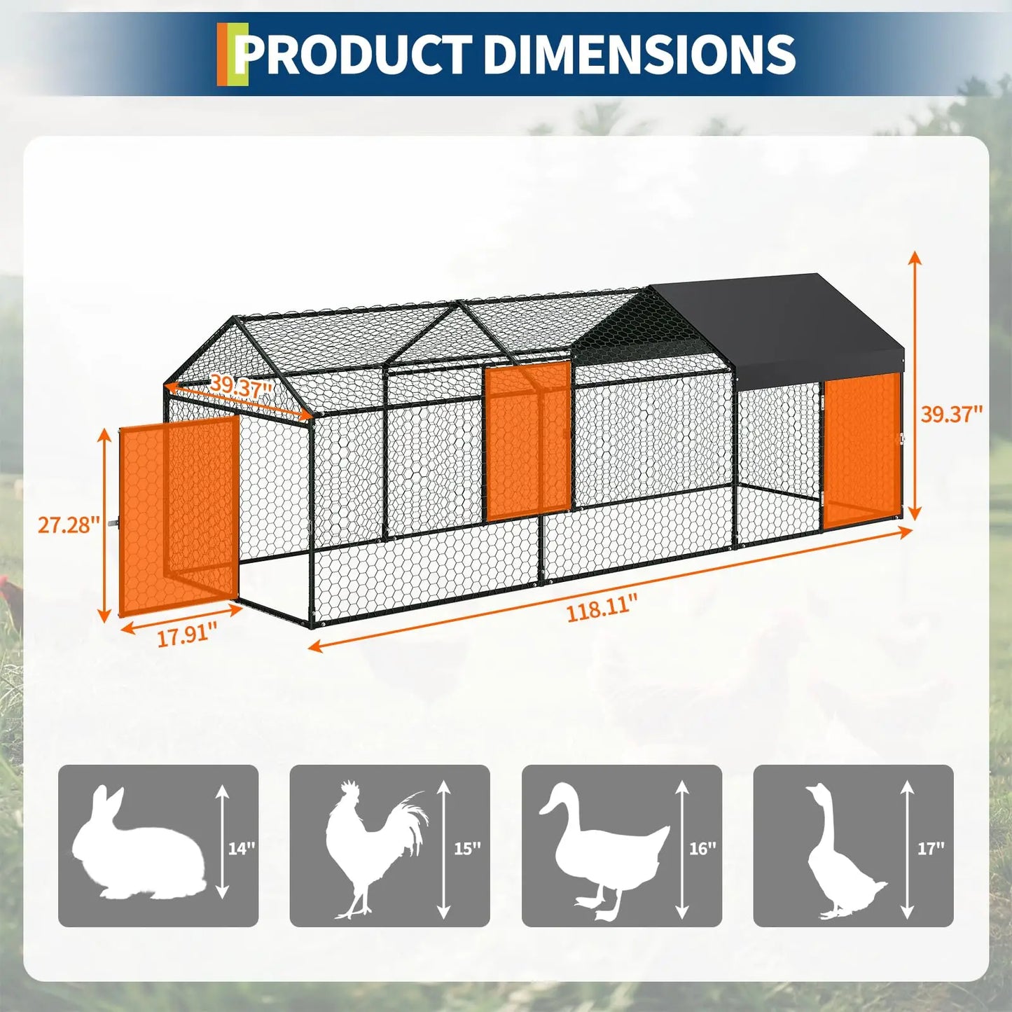 HiMISS Heavy Duty Metal Chicken Coop Walk In Cage With Doors