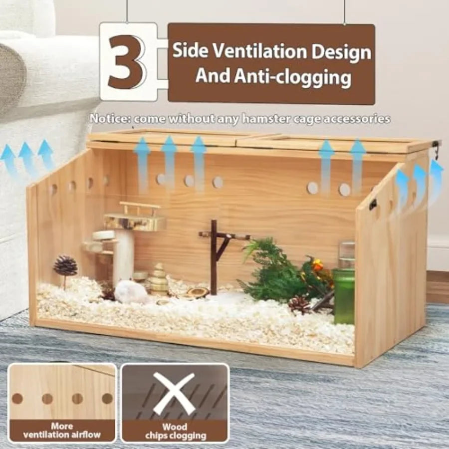 Guangdong Wooden Hamster Cage With Acrylic Window Enclosure