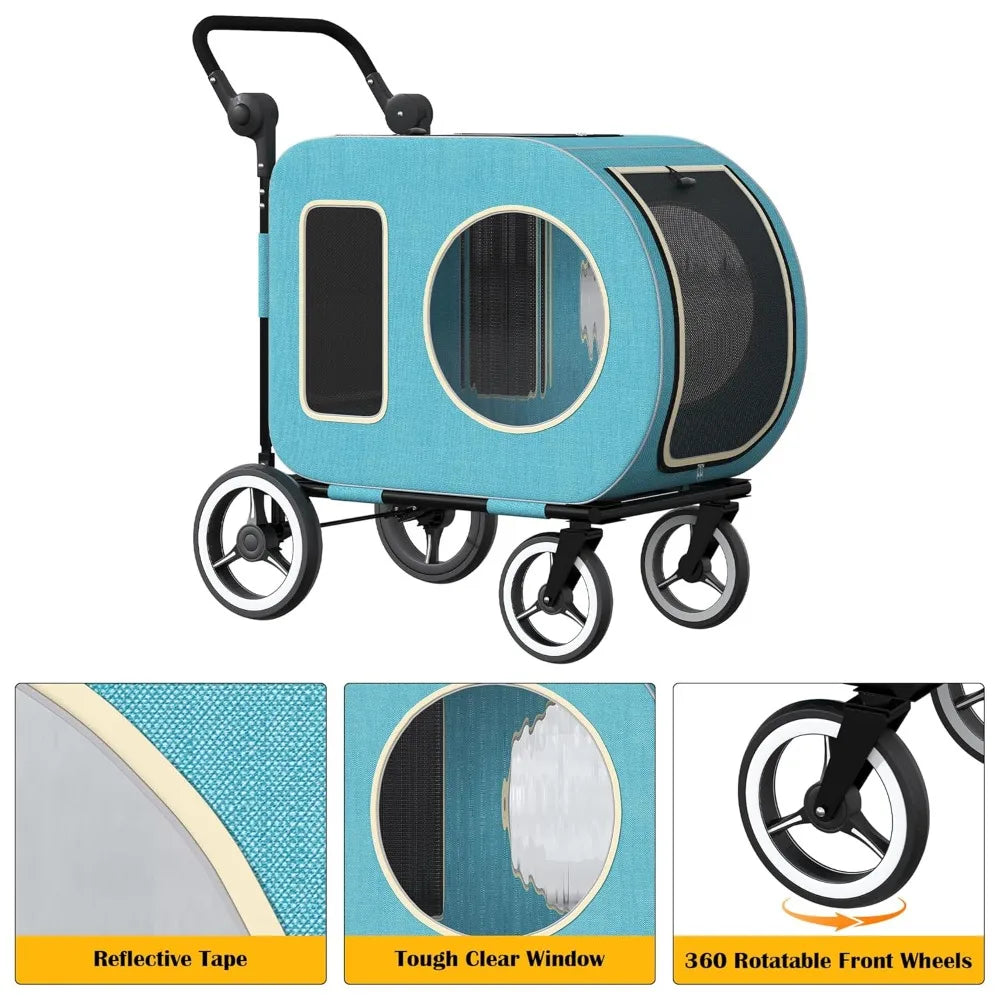 TIFICY Two Dog Stroller With Ventilated Cabin Foldable Design