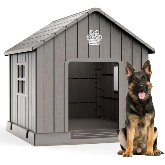 Outdoor Indoor Dog House Weatherproof Resin Shelter With Air Vents