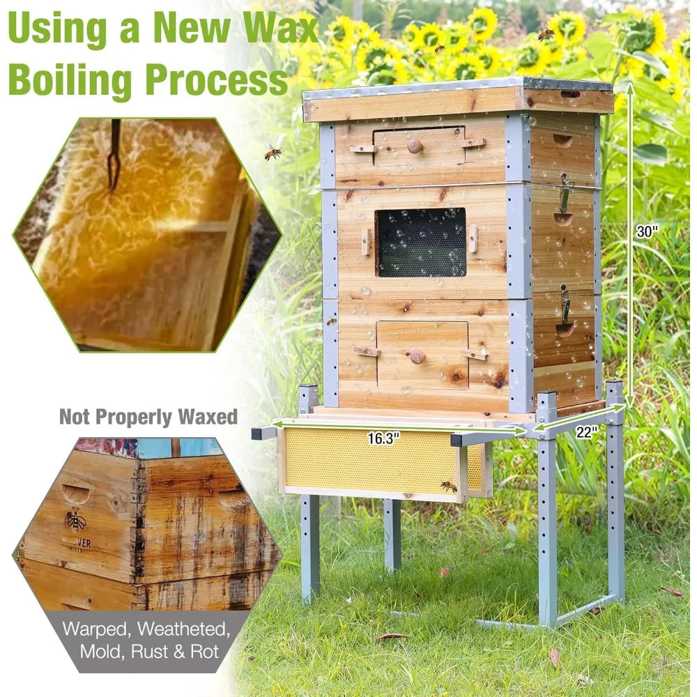 Beeswax Dipped Langstroth Beehive With Metal Frame And Stand