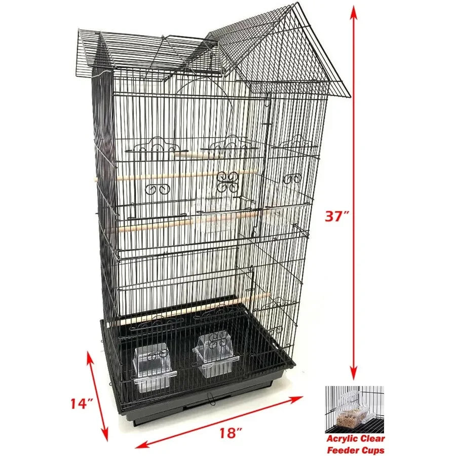 Guangdong Double Roof Top Hanging Bird Cage With Toys For Small Parrots
