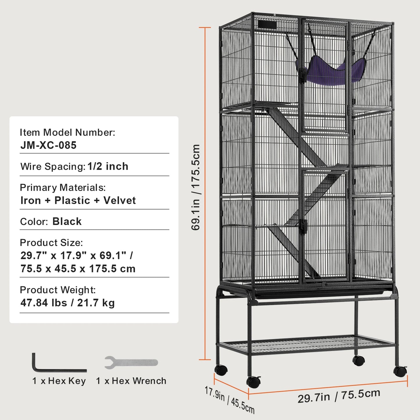 SucceBuy Rolling Metal Ferret Cage 4 Tier Small Animal Cage