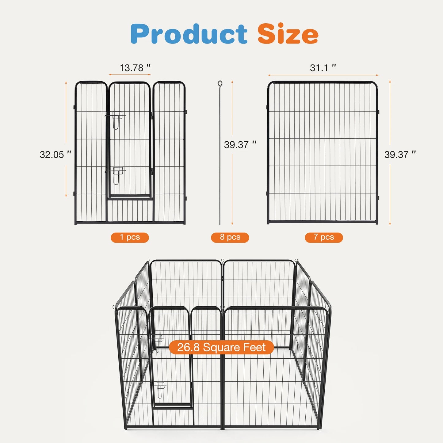 JHK 8 Panel Dog Playpen Indoor Outdoor Pet Fence with Doors
