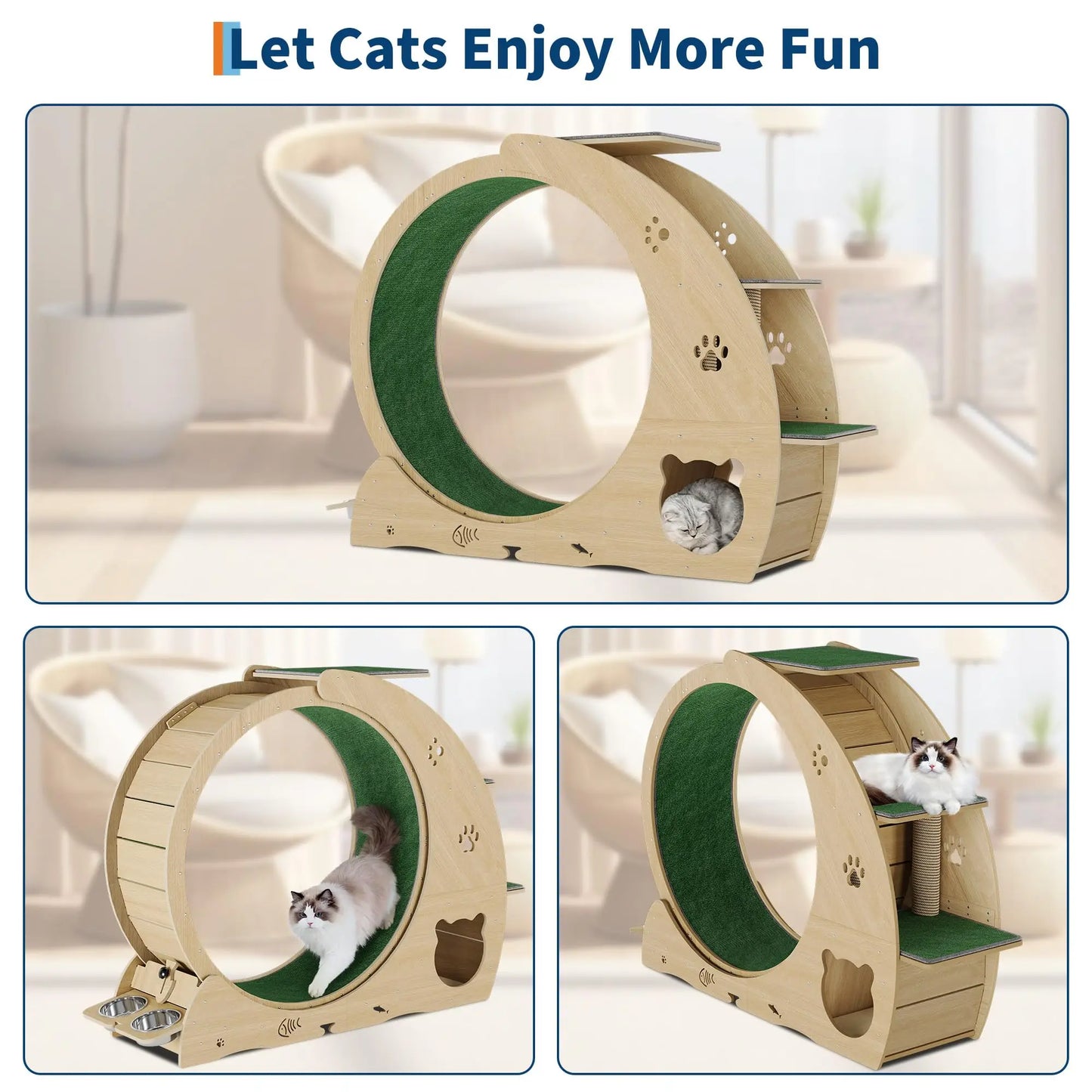 HiMISS 6in1 Cat Treadmill Wheel Exercise Station For Cats
