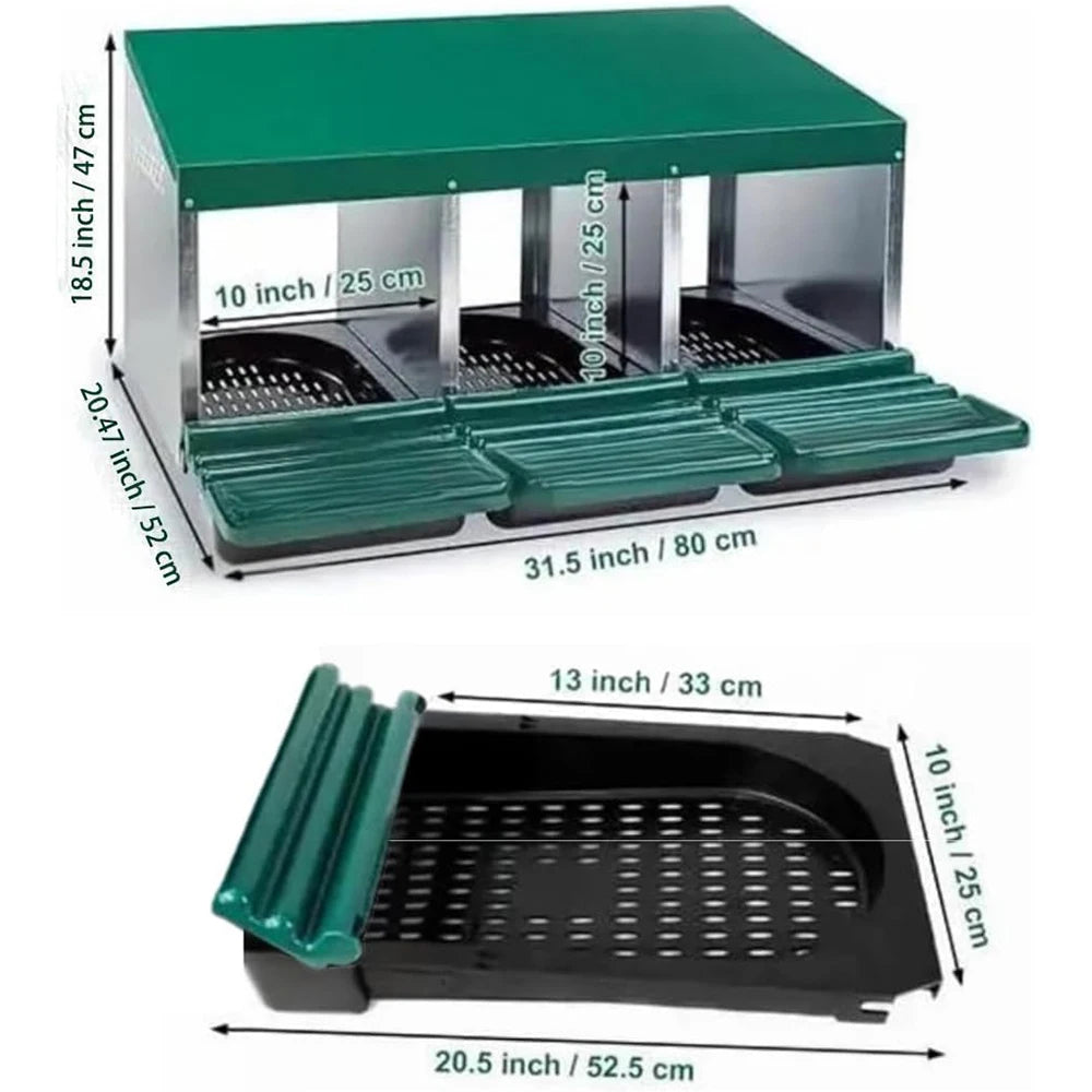 HiMISS 3 Compartment Metal Roll Out Nesting Box For Chicken Coop