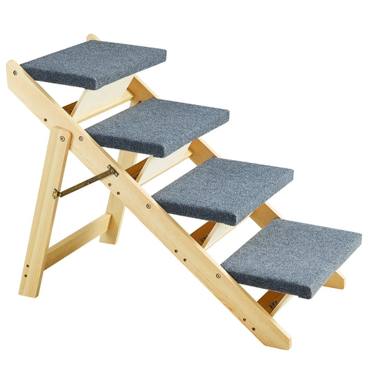 SucceBuy Foldable Wooden Pet Steps And Ramp 2 In 1