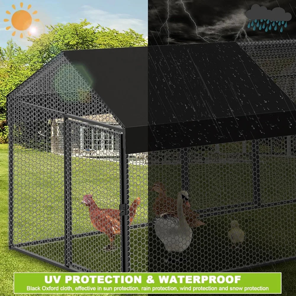 XMSJ Metal Chicken Coop Run With Cover For Outdoor Poultry