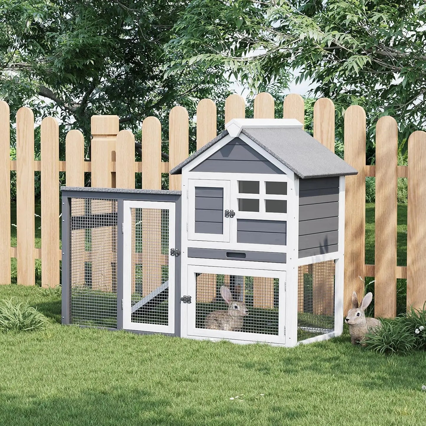 DishyKooker Rabbit Hutch Indoor Outdoor 2 Story Cage With Ramp