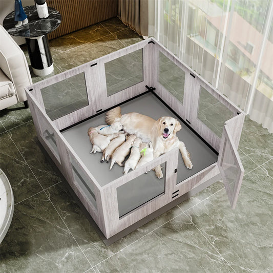 Tempered Glass Pet Whelping Box Waterproof Pad Dog Playpen