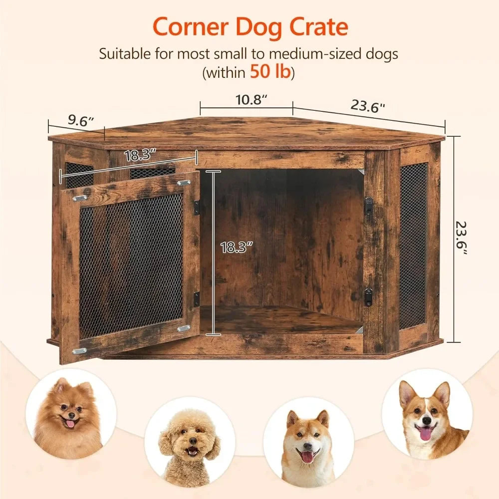 High Concerned Corner Dog Crate Furniture Wooden End Table Kennel